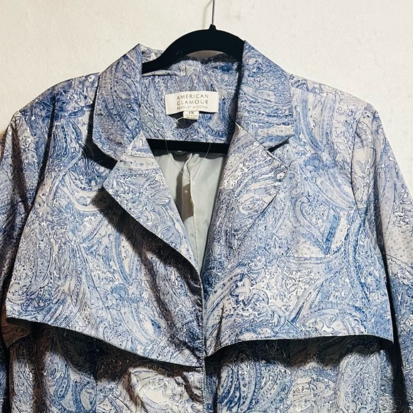 BADGLEY MISCHKA L AMERICAN GLAMOR TRENCH COAT BLUE PRINT- NEW WITH TAGS! - Picture 3 of 8